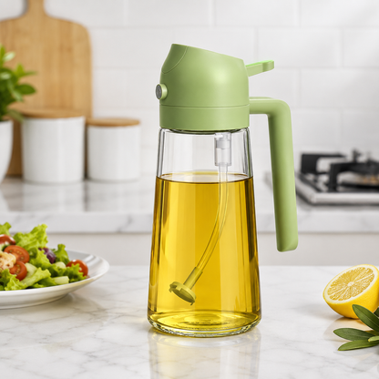 2-in-1 Glass Oil Spray Bottle & Dispenser with Pouring Spout