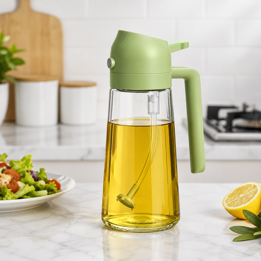 2-in-1 Glass Oil Spray Bottle & Dispenser with Pouring Spout