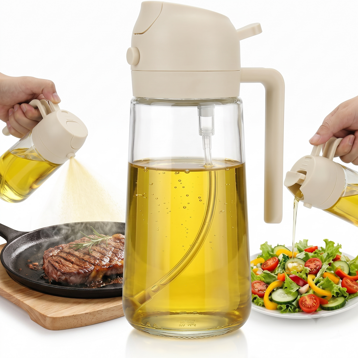 2-in-1 Glass Oil Spray Bottle & Dispenser with Pouring Spout